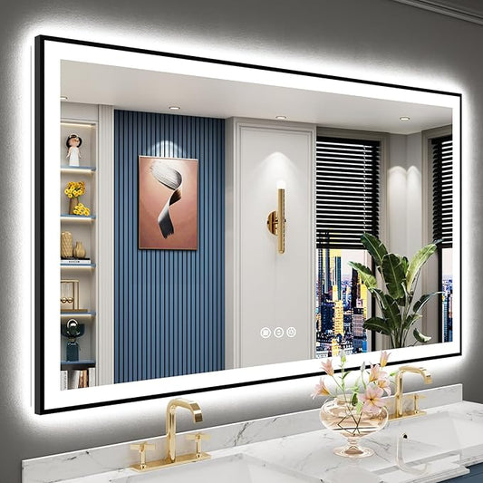 60x36 Black Framed LED Bathroom Mirror
