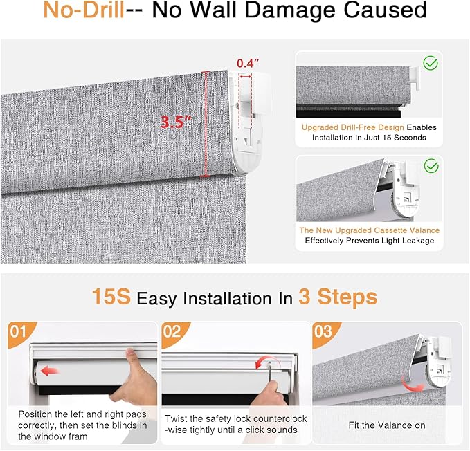 AOSKY No Drill Cordless Blackout Roller Shades
