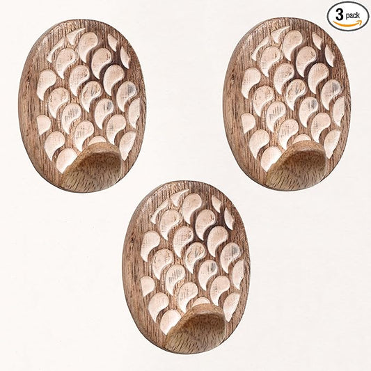 Indian Shelf 6 Lb- 3 Pieces Decorative Wood Adhesive Wall Hooks–Boho Peel and