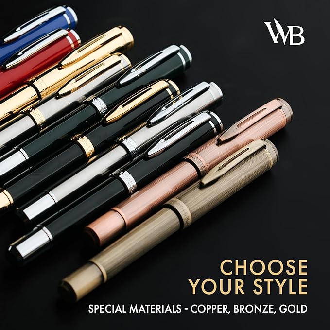 Wordsworth and Black Fountain Pen Mini EDC: Luxury Black Heavy Pocket Pen, Gold Finish, Medium Nib, 6 Ink Cartridges, Ink Converter, Travel Refillable Writing Pen Gift Set, Men & Women