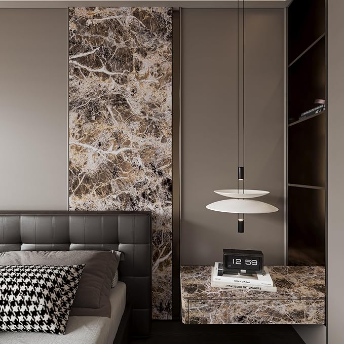 BAYYA Extra Wide Marble Granite Peel and Stick Wallpaper Brown Thicken