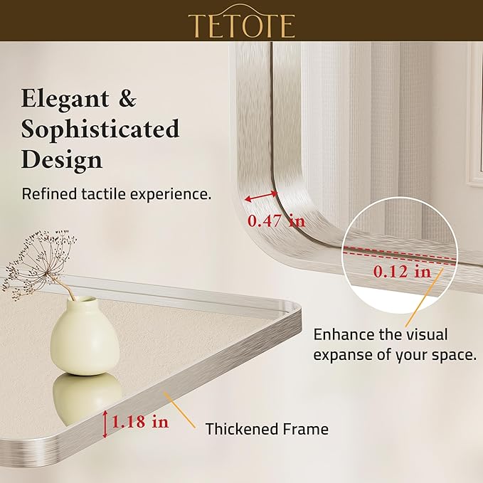 TETOTE Brushed Nickel Bathroom Mirror 24 x 36 Inch