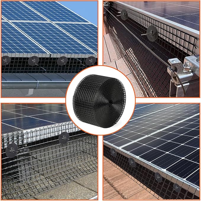 6in x 120ft Solar Panel Bird Guard & Critter Guard Mesh Kit, PVC Coated Wire Mesh Bird Wire with 100 Clips, 100 Cable Ties, Gloves, Pliers, DIY Bird Netting Solar Panel Bird Mesh Barrier