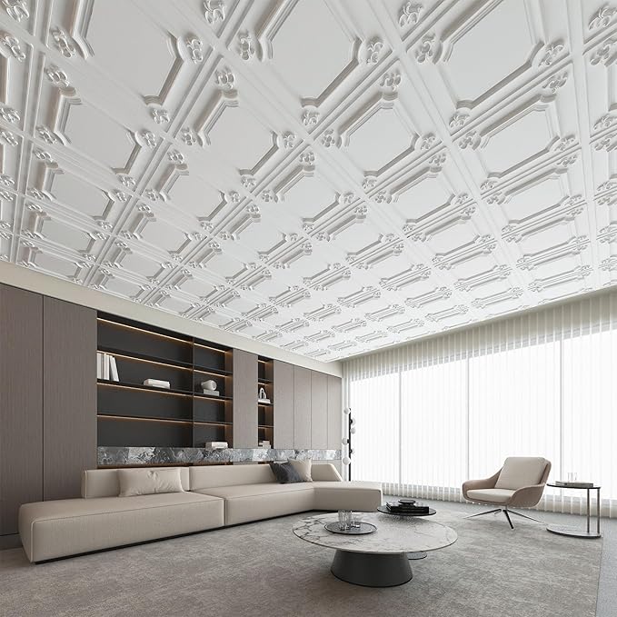 Art3d Drop Ceiling Tiles 24x24, Wainscoting Panels Glue Up 2x2, Cloud-White