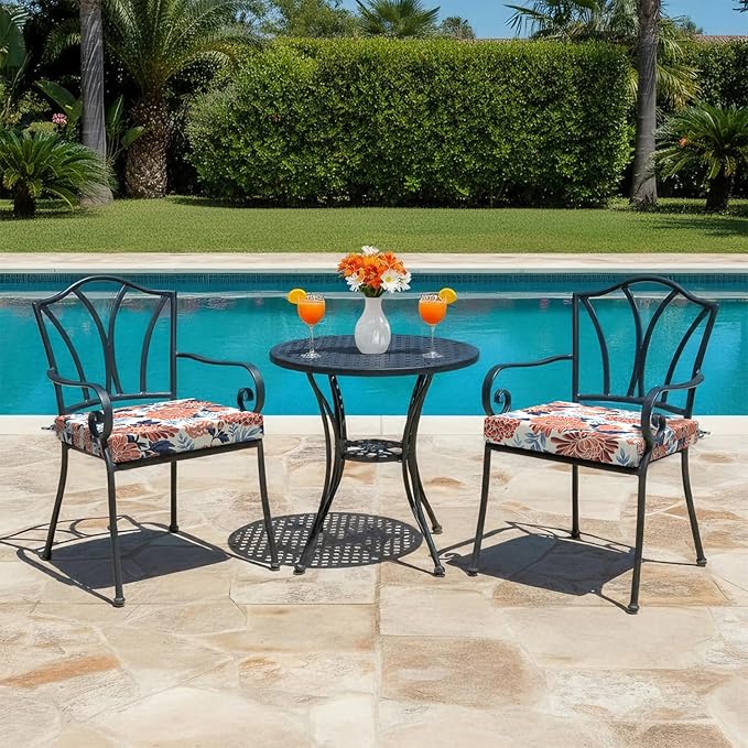LVTXIII Outdoor Chair Cushions, Water Repellent Patio Furniture Cushions Outdoor Chair Pads with Ties for Dining Chairs and Garden Furniture, 22"x22"x3" Set of 2, Red Chrysanthemum