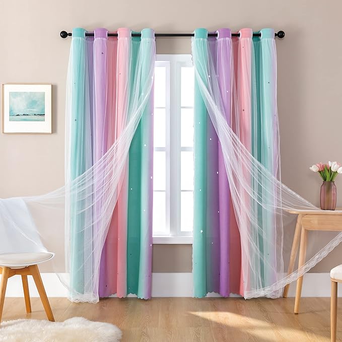 XiDi Curtains for Bedroom Decor, Rainbow Blackout Curtains for Kids Room