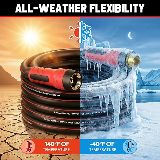 Garden Hose 50 ft x 5/8", NON-EXPANDABLE Heavy Duty Premium Flexible Water Hose, No Kink, Leakproof, Lightweight Hybrid Hose with Male to Female Fittings for Household&Backyard