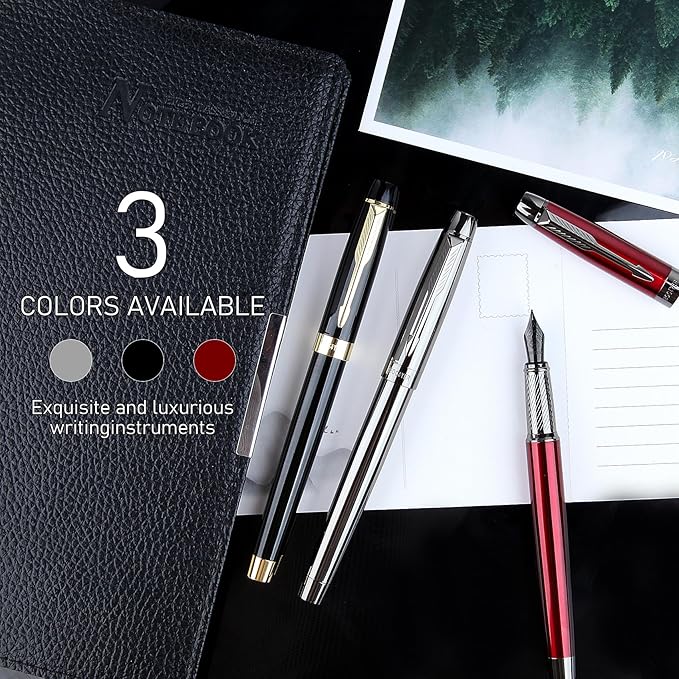 BOCIYER Fountain Pen with Fine Nib & Black Ink, Refillable & Elegant Bent Nib Design, Calligraphy Pens for Writing, Best Fountain Pen for Smooth & Fancy Writing (Black)