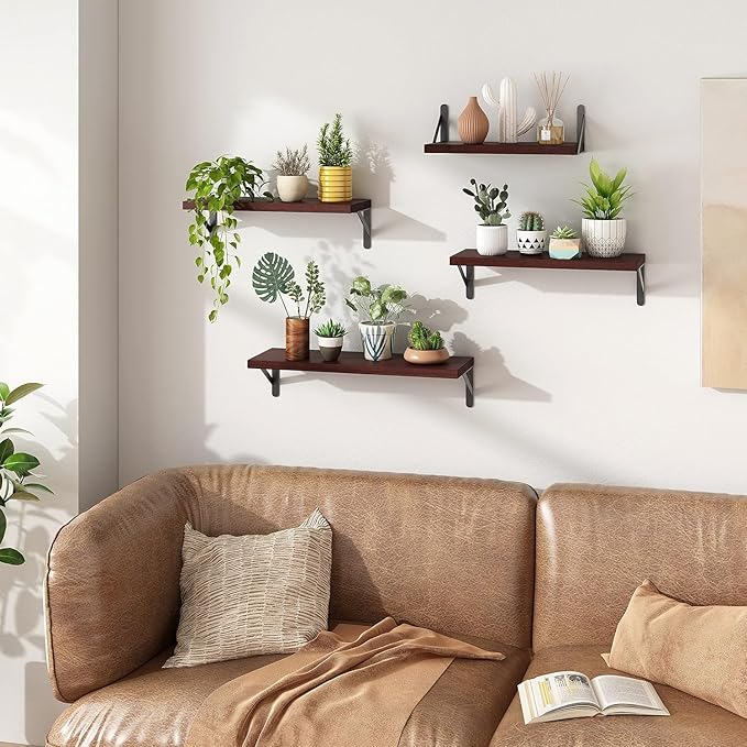 YGEOMER Floating Shelves for Wall, Different Sizes Walnut Red Brown Wall