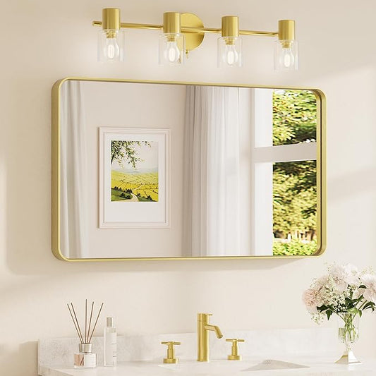 TETOTE Brushed Gold Bathroom Mirror, 40 x 24 Inch Metal Framed Mirror, Brushed