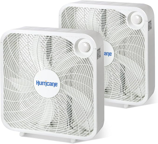 Hurricane 2-Pack Classic Floor Mount Box Fan w/ 3 Quiet Speeds, White, 20" - Corded Portable Electric Air Cooling Unit w/ Powerful 2400 CFM Airflow for Home, Garage, Office, Bedroom & Basement