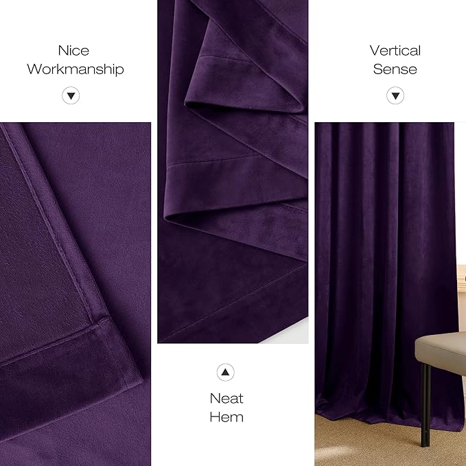 NICETOWN Purple Velvet Curtains 84 inches