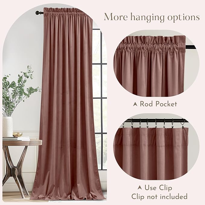 NICETOWN Pink Velvet Curtains 108 inches