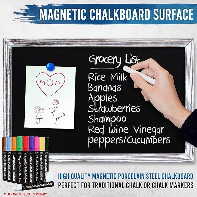 HBCY Creations 11" x 17" Whitewash Solid Wood Frame Wall Chalkboard, Magnetic