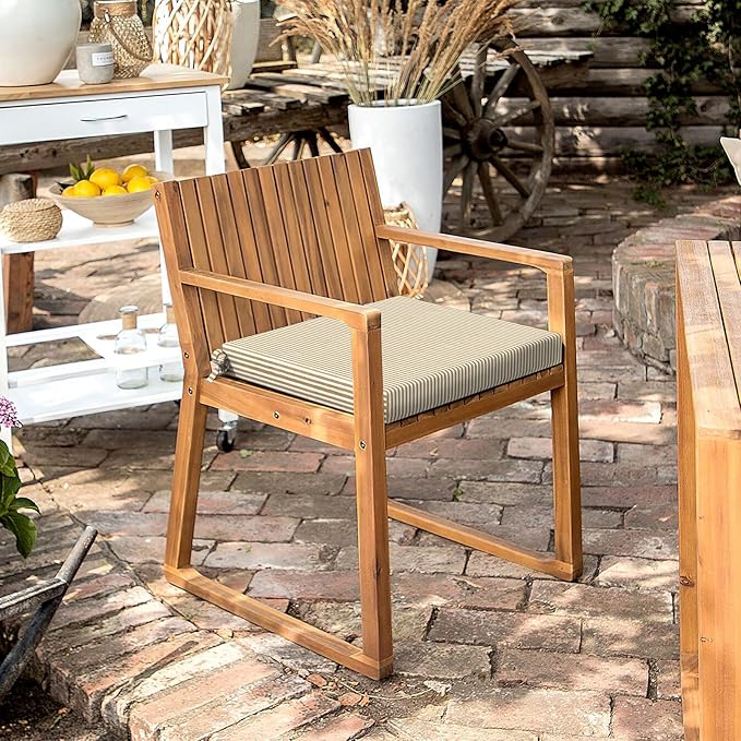 LVTXIII Outdoor Seat Cushions Seasonal Replacement Chair Cushions, Patio Chair Pads with Ties for Dining Chairs and Garden Furniture, (Square Back, 18.5"x16"x2", 4 Pack, Strip Beige)