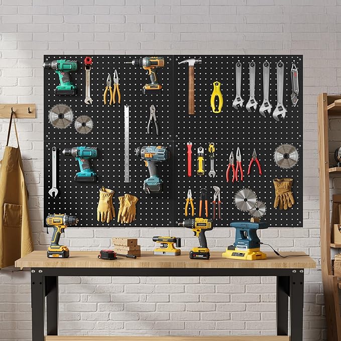 Peg Board, 4 Pack Metal Pegboard Panels Black Pegboards Wall Organizer