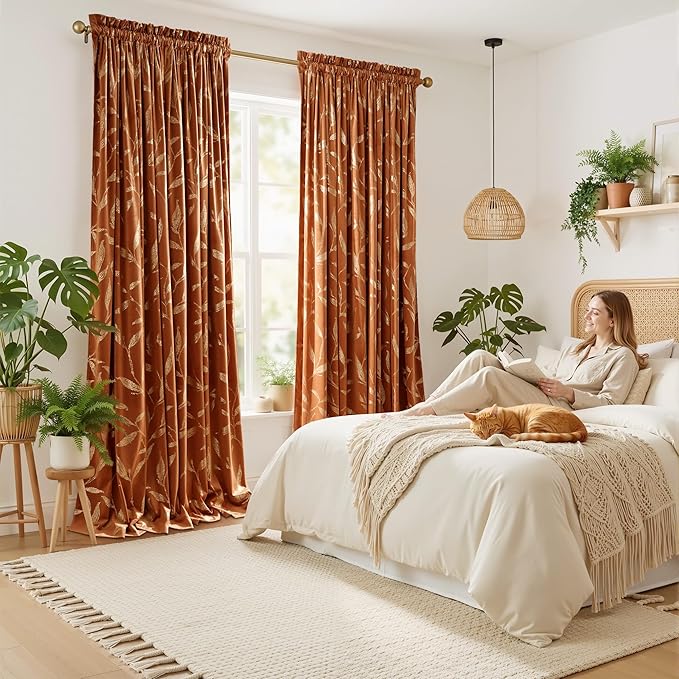 NICETOWN Burnt Orange Velvet Curtains