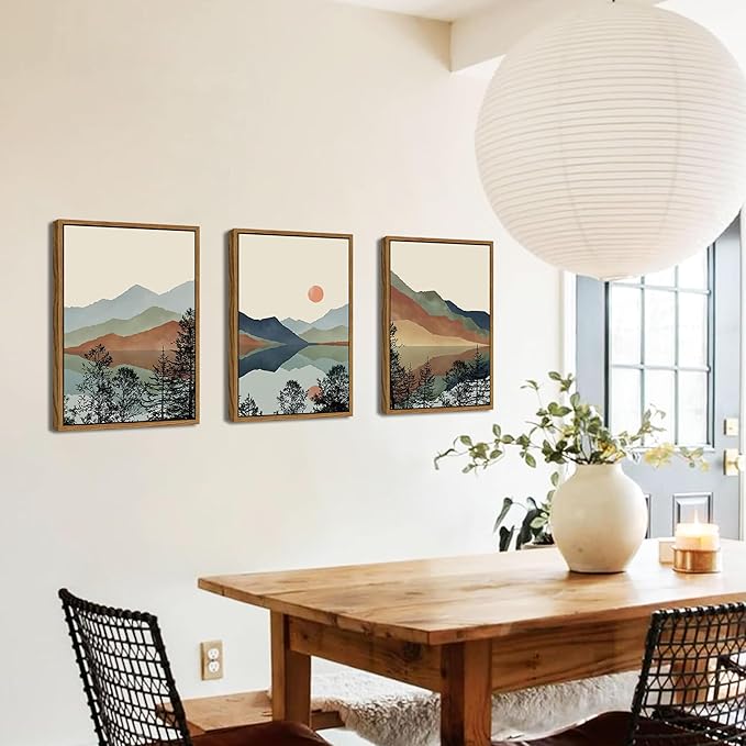 AKWISH Mountain Canvas Wall Art Set of 3, Boho Watercolor Poster Prints