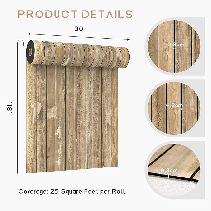 VEELIKE Weathered Wood Wall Panels Peel and Stick Distressed Wood Grain Slat