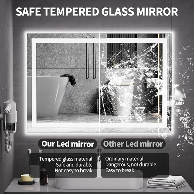 Koonmi 36"x24" LED Mirror for Bathroom, 90CRI Anti-Fog Vanity Mirror