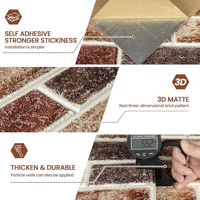 20 PCS 3D Wall Panels Brick Peel and Stick 26.7"x13.4"