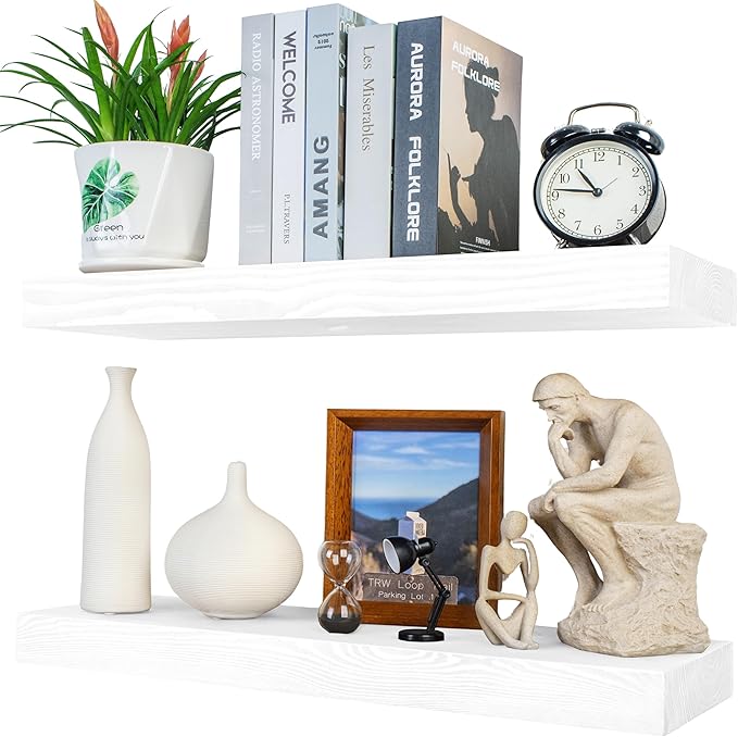 Floating Shelves 2 inch Thick for Wall Set of 2, 24 inch High-End Solid Wood