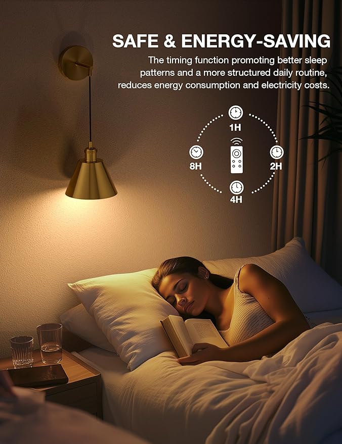 NIORSUN Brushed Gold Battery Operated Wall Sconce Set of 2, 5200mAh Dimmable