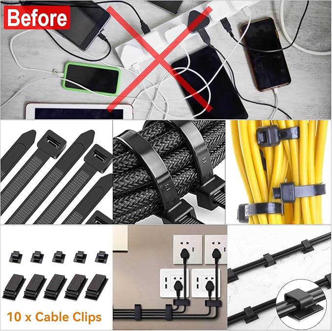 YUANYE Cable Management Box Cable Management Kit for Power Strip to Hide Wires,Cord Organizer Boxes,Safe ABS Material Wire Organizer of Cable Clips Sleeve for Home & Office,3Pack-128PCS/White
