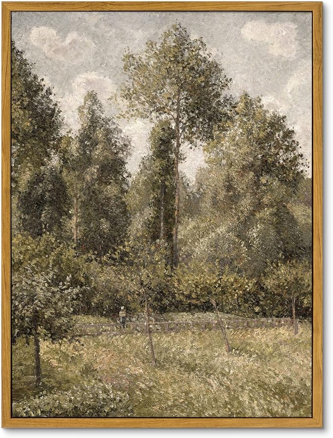 InSimSea Framed Canvas Prints Art Vintage Decor, Room Decor Classical Artwork Poplars Camille Pissarro, Retro Wall Art Paintings Kitchen Bathroom Office Farmhouse Wall Decorations, 12"x16"