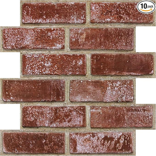 COMSTICKC 3D Red Brick Wall Panels Peel and Stick Tiles, Small Size Thin PVC