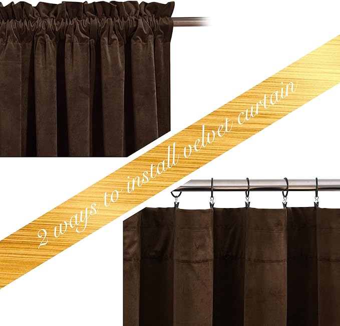 NICETOWN Brown Velvet Room Darkening Curtains, Home Decor Light Blocking
