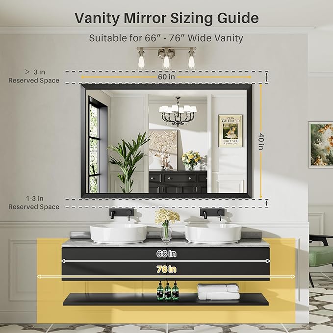 Briivue 60x40 Inch Black Bathroom Mirror