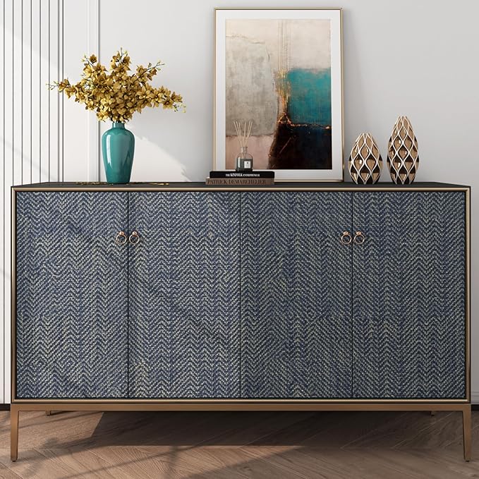FunStick Gold Navy Blue Grasscloth Wallpaper Peel and Stick Wallpaper Textured