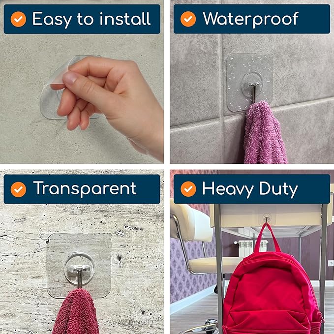 GLUIT Adhesive Wall Hooks for Hanging Heavy Duty 22 lbs Hooks for Walls No Drill