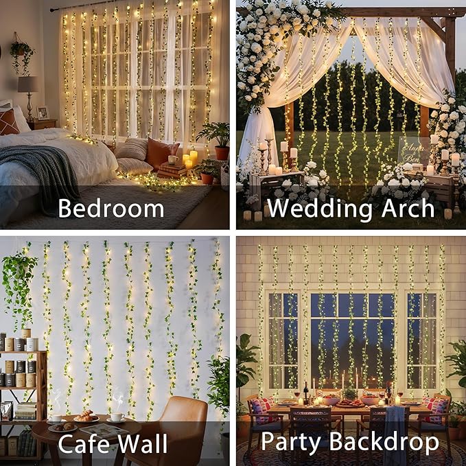suddus 300 LED Vines with Lights Plug in, 9.8ft x 9.8ft Fairy Lights with Vines
