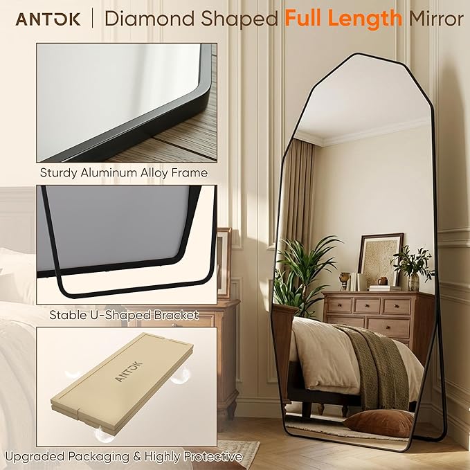 Antok Full Length Mirror, Free Standing Wall Mounted or Leaning Full Body Mirror