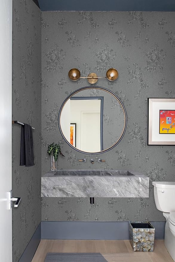 Erfoni 118"x17.7" Gray Peel and Stick Wallpaper Thicken Floral Embossed Contact