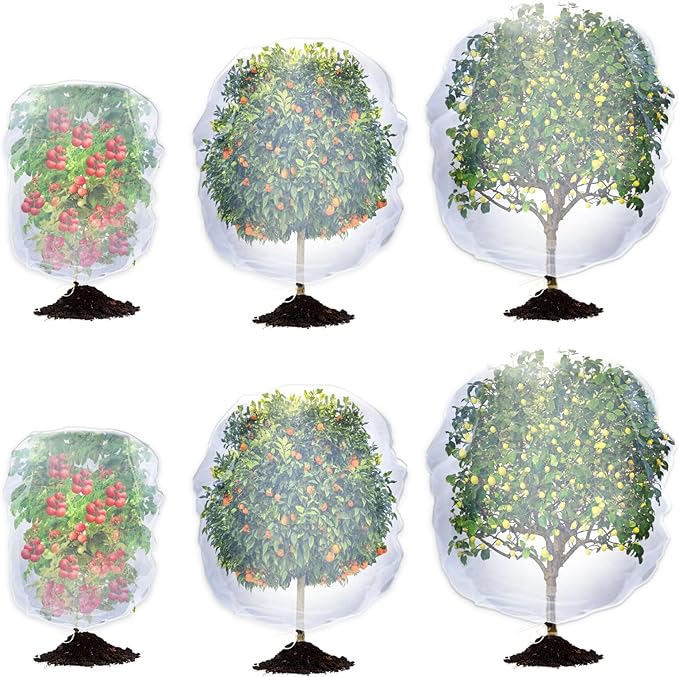 6 Pack Garden Bird Netting for Plants - 3 Size Sun Resistant Blueberry Tomato Protecting Netting with Drawstring, Fine Mesh Fruits Tree Protection Barrier for Block Squirrels Deer
