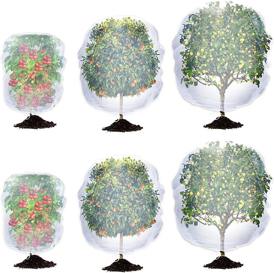 6 Pack Garden Bird Netting for Plants - 3 Size Sun Resistant Blueberry Tomato Protecting Netting with Drawstring, Fine Mesh Fruits Tree Protection Barrier for Block Squirrels Deer