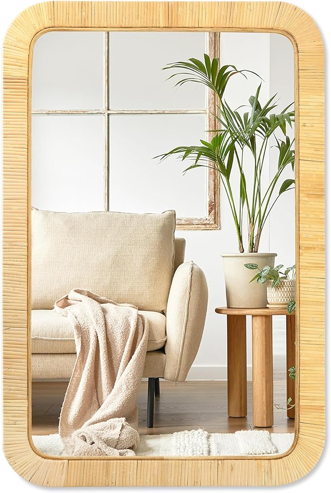 PERFNIQUE Rattan Mirror, Decorative Wall Nursery Decor, Rustic Farmhouse
