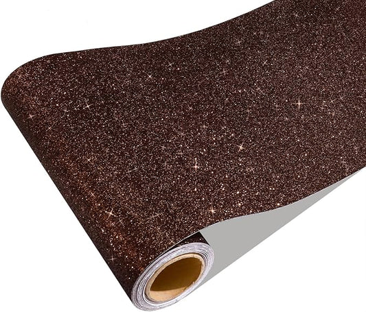 CRE8TIVE 8"x354" Glitter Wallpaper Dark Brown Peel and Stick Wallpaper Border