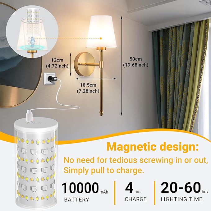 Vimhou Peel and Stick Wall Sconces, Stick On Wall Sconce Set of 2, Battery