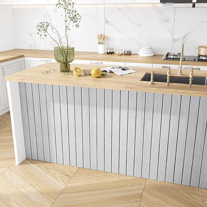 VEELIKE Light Grey Wood Slat Wall Panel Peel and Stick Wood Wall Panels
