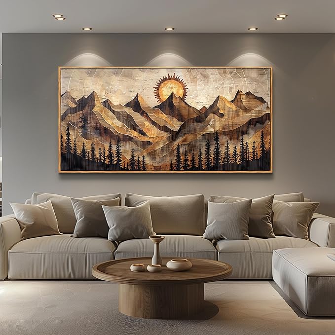 QIYILEXWART Canvas Wall Art For Living Room Large Wall Decor For Office Bedroom Decorations Mountain Sun Landscape Pictures Farmhouse Painting Artwork Room Wall Mural Home Decor 30x60 In