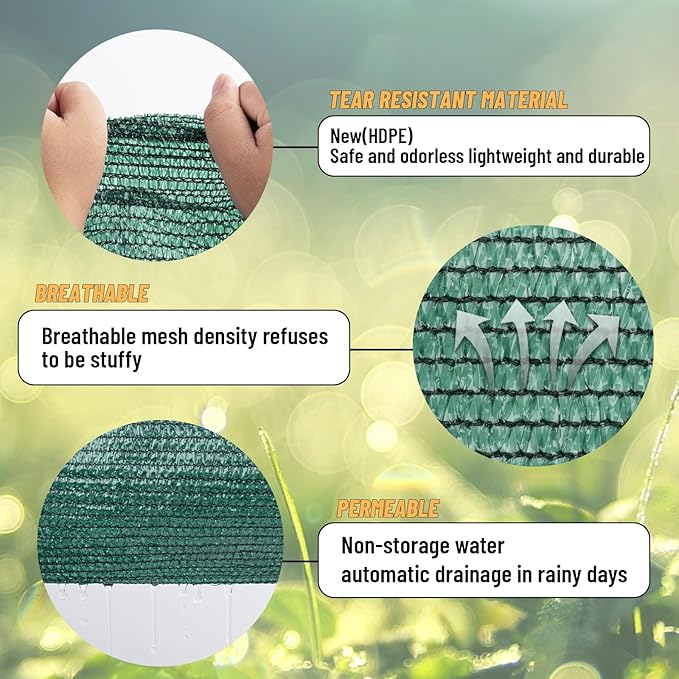Cool Area 70% 6x8ft Sunblock Shade Cloth Cover Mesh UV Resistant Net for Garden Flower Plant Greenhouse, Dark Green