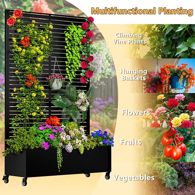 MTART Metal Planter Box with Trellis, 72.1"x47.2"x16" Outdoor Galvanized Raised
