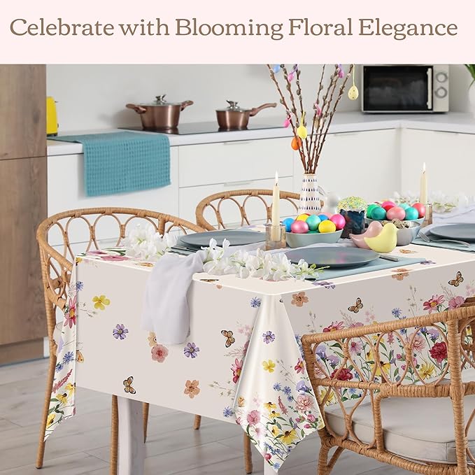 Kochorie 100 Ft x 54 Inch Spring Floral Tablecloth Roll Plastic Flower