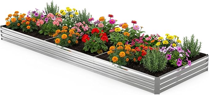 12x4x1FT Galvanized Raised Garden Bed Outdoor Patio, Large Rectangular Metal Planter Boxes,Plant Container Kit for Gardening, Vegetables, Flowers, Herbs,Silver,1 Pack