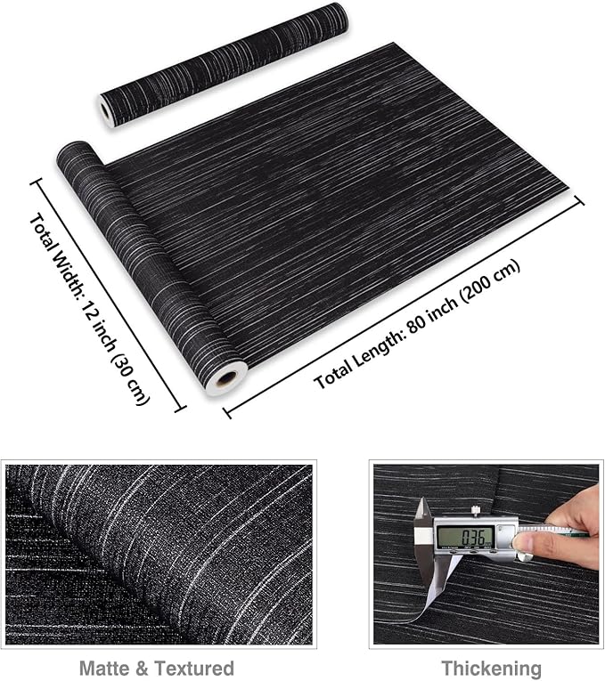 CRE8TIVE Black Grasscloth Peel and Stick Wallpaper Textured Woven Linen Fabric