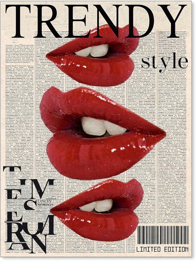 jkahh Trendy Y2k Newspaper Wall Art Vintage Red Lips Kiss Prints Poster Fashion
